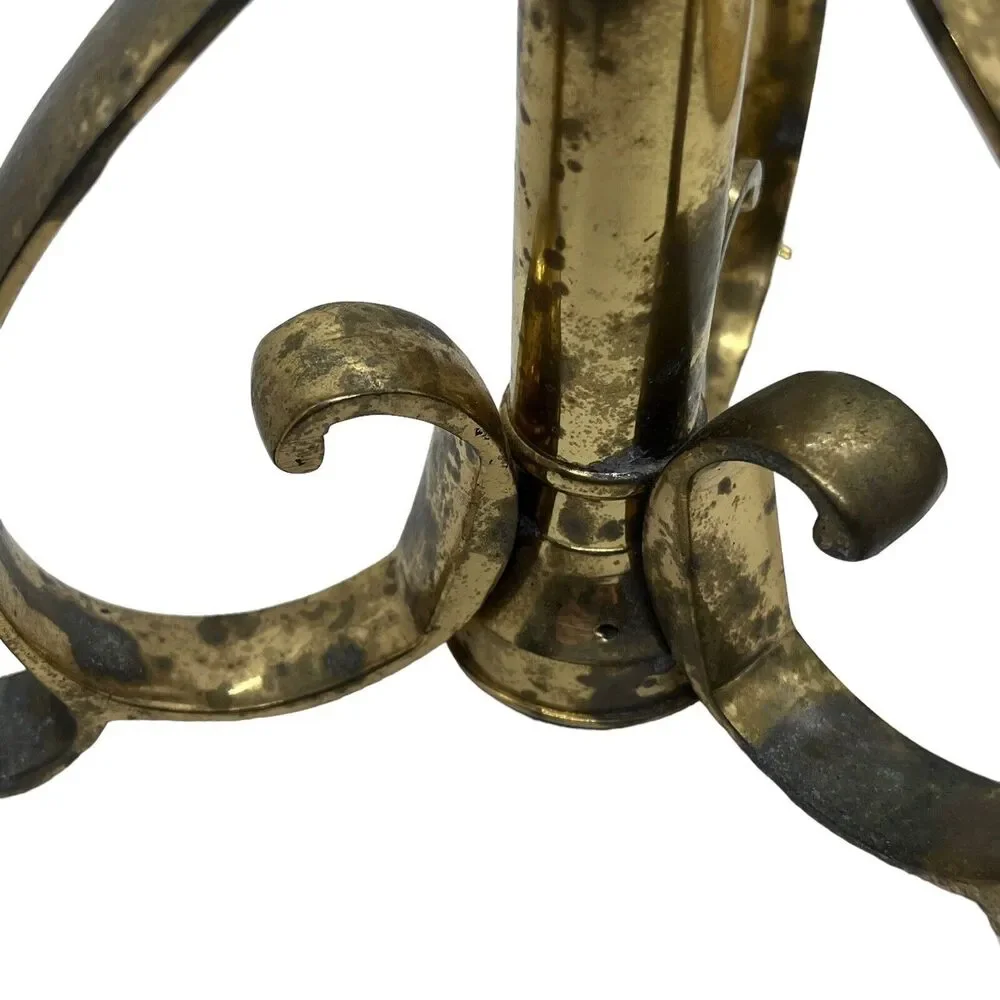 Brass Candle Holder Vintage Distressed Gothic Aged Finish Three Leg Retro Chic